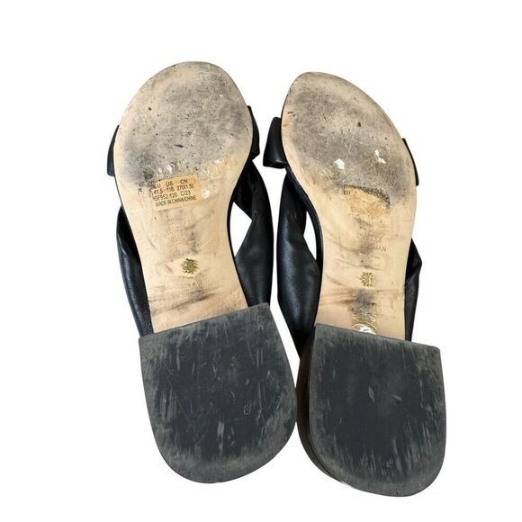 Stuart Weitzman Playa 35 Knot Slide Sandals Black Leather Size 11 Block Heel - Picture 8 of 9